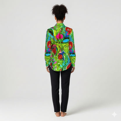 Button Front Shirt Pink Water Lilies