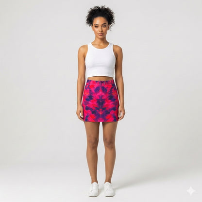 Cropped Denim Mini Skirt Pink Paint
