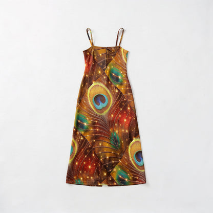 Bias Slip Dress Golden Peacock Feather