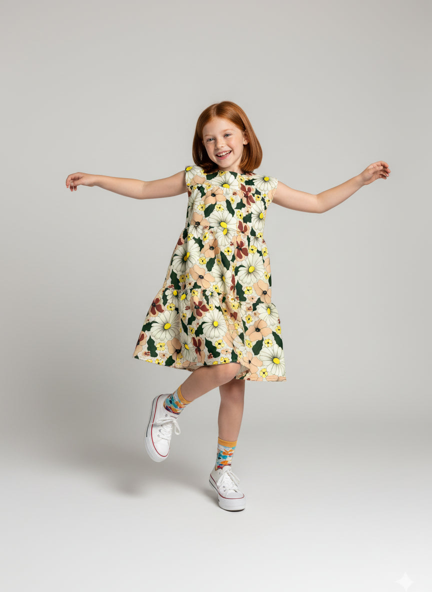 Kid's Ruffle Dress Without Lining in Ma Jong Floral