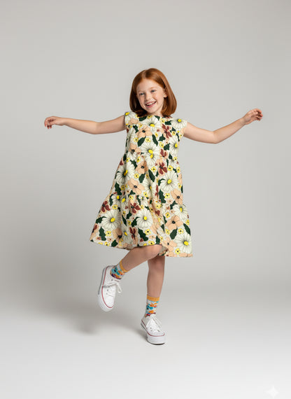 Kid's Ruffle Dress Without Lining in Ma Jong Floral