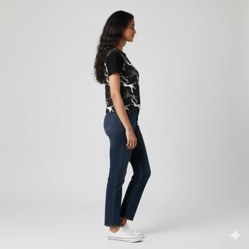 Boxy T-shirt (Waist Length) in Lightweight Jersey 160 – Visionary Leaps Print