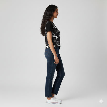 Boxy T-shirt (Waist Length) in Lightweight Jersey 160 – Visionary Leaps Print