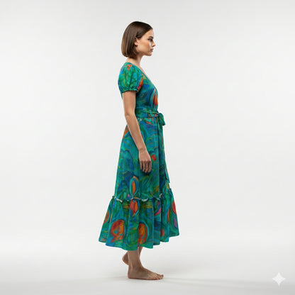 Ruffle Hem Dress Floral Swamp