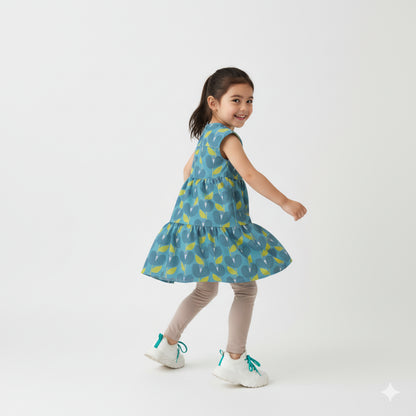 Little Lizzie | Teal Poppies Ruffle Dress with Lining
