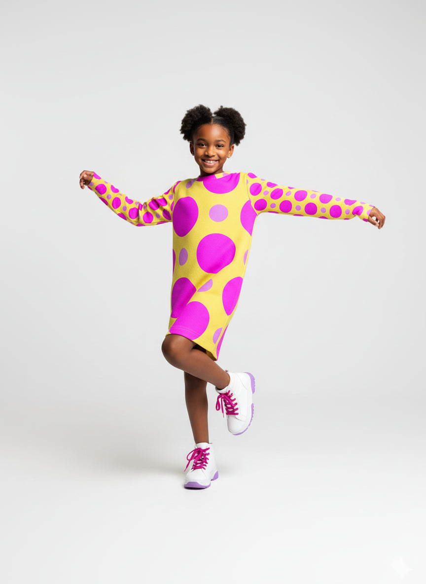 Yellow and Pink Long Sleeve Dress 