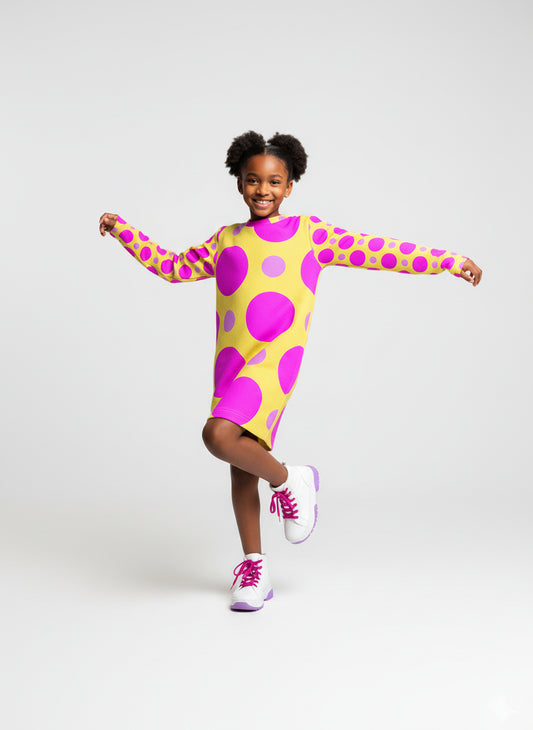 Yellow and Pink Long Sleeve Dress 