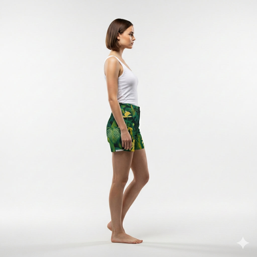 Regular Jean Shorts Green Leaves