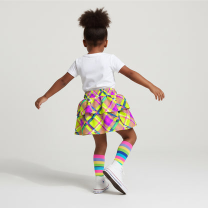 Kid's Neon Plaid Smocked Skirt