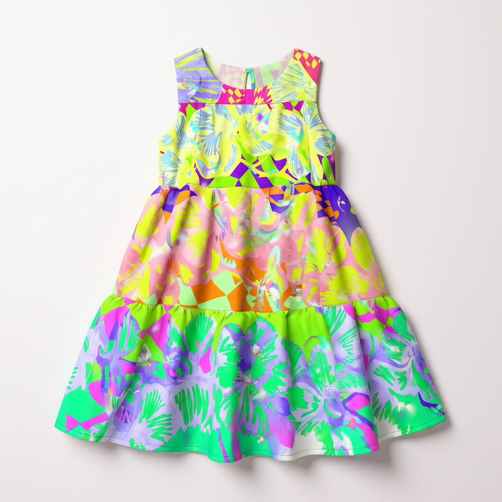 kid's Orchid Check Tiered Dress