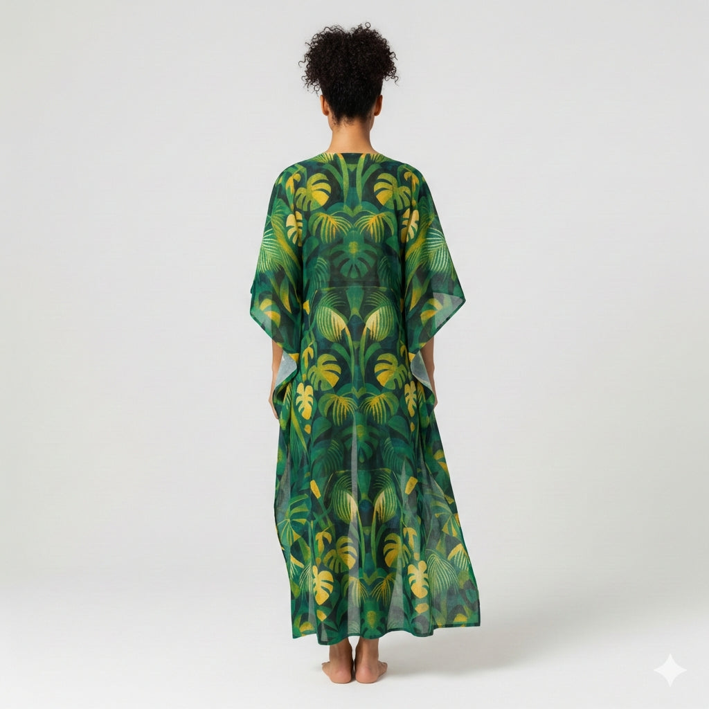 Caftan Green Leaves – Lightweight Organic Cotton Voile