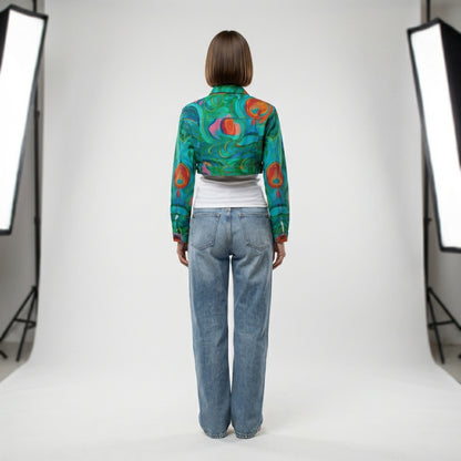 Cropped Jean Cotton Jacket Floral Swamp