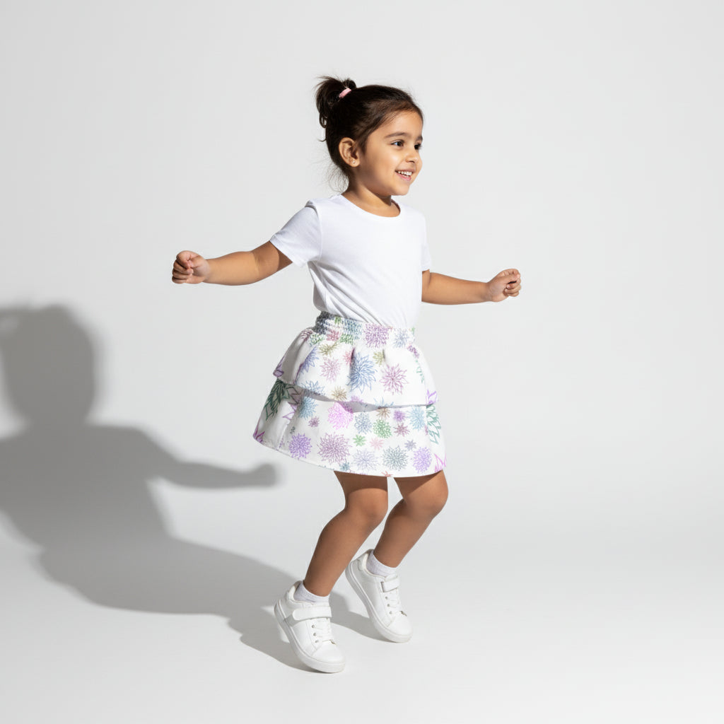 StarFlower on a Smocked Ruffle Skirt in Pima Cotton Poplin