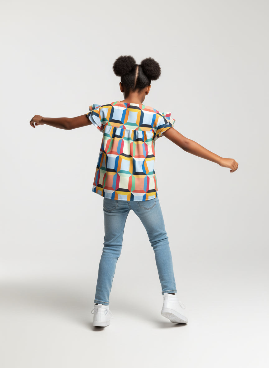 Girls 3D Geometric Top