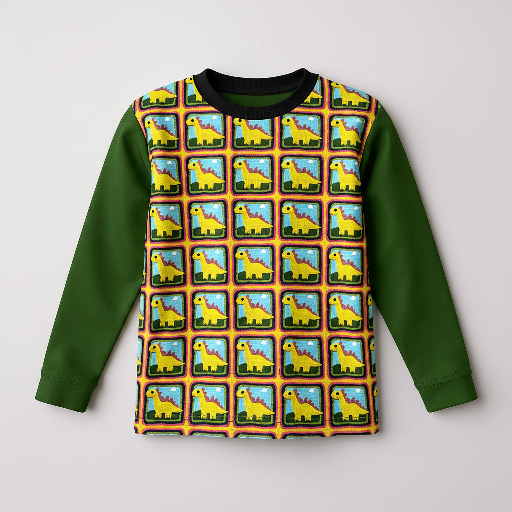 Dinosaur Grid Top – Children’s Long Sleeve T-Shirt