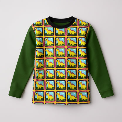 Dinosaur Grid Top – Children’s Long Sleeve T-Shirt