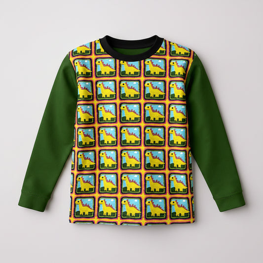 Dinosaur Grid Top – Children’s Long Sleeve T-Shirt