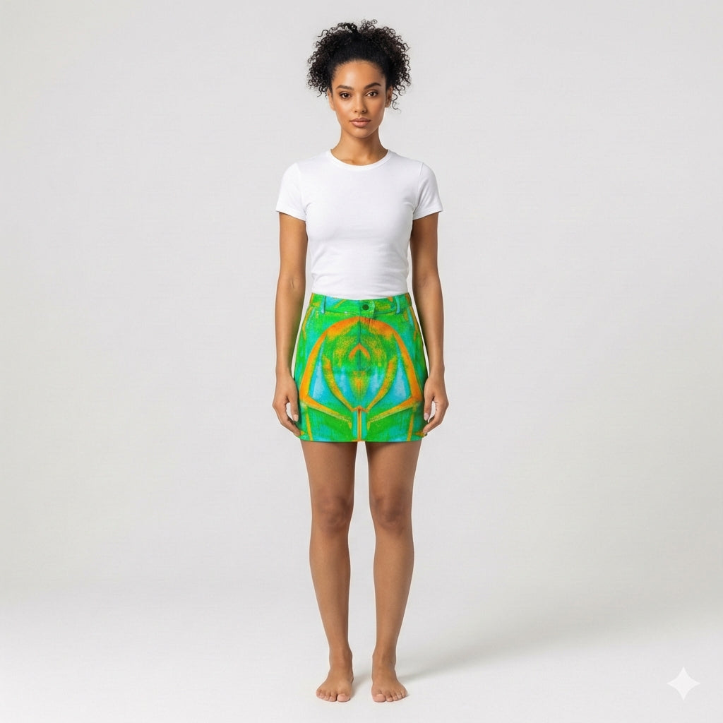Demin Mini Skirt Palm Tree Island