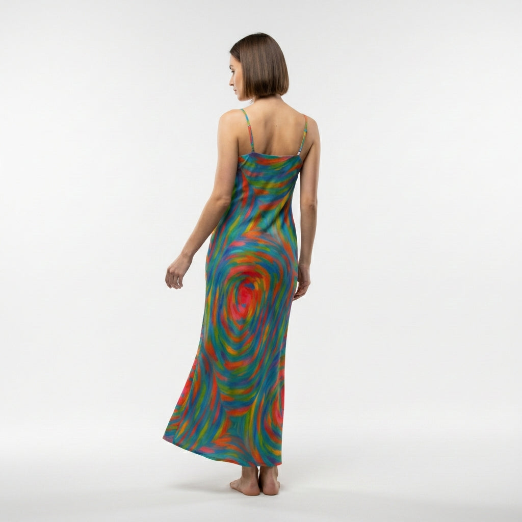 Bias Slip Dress Rainbow Circles