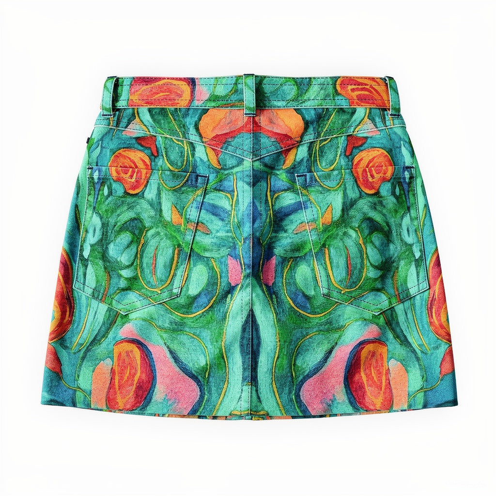 Denim Mini Skirt Floral Swamp