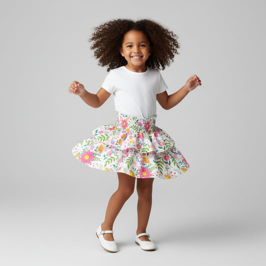 Bright Floral Ruffled Skirt