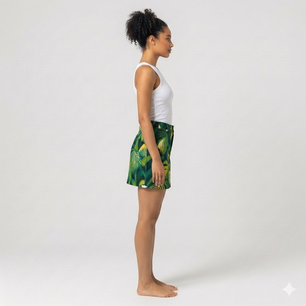 Denim Mini Skirt Green Leaves