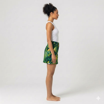 Denim Mini Skirt Green Leaves