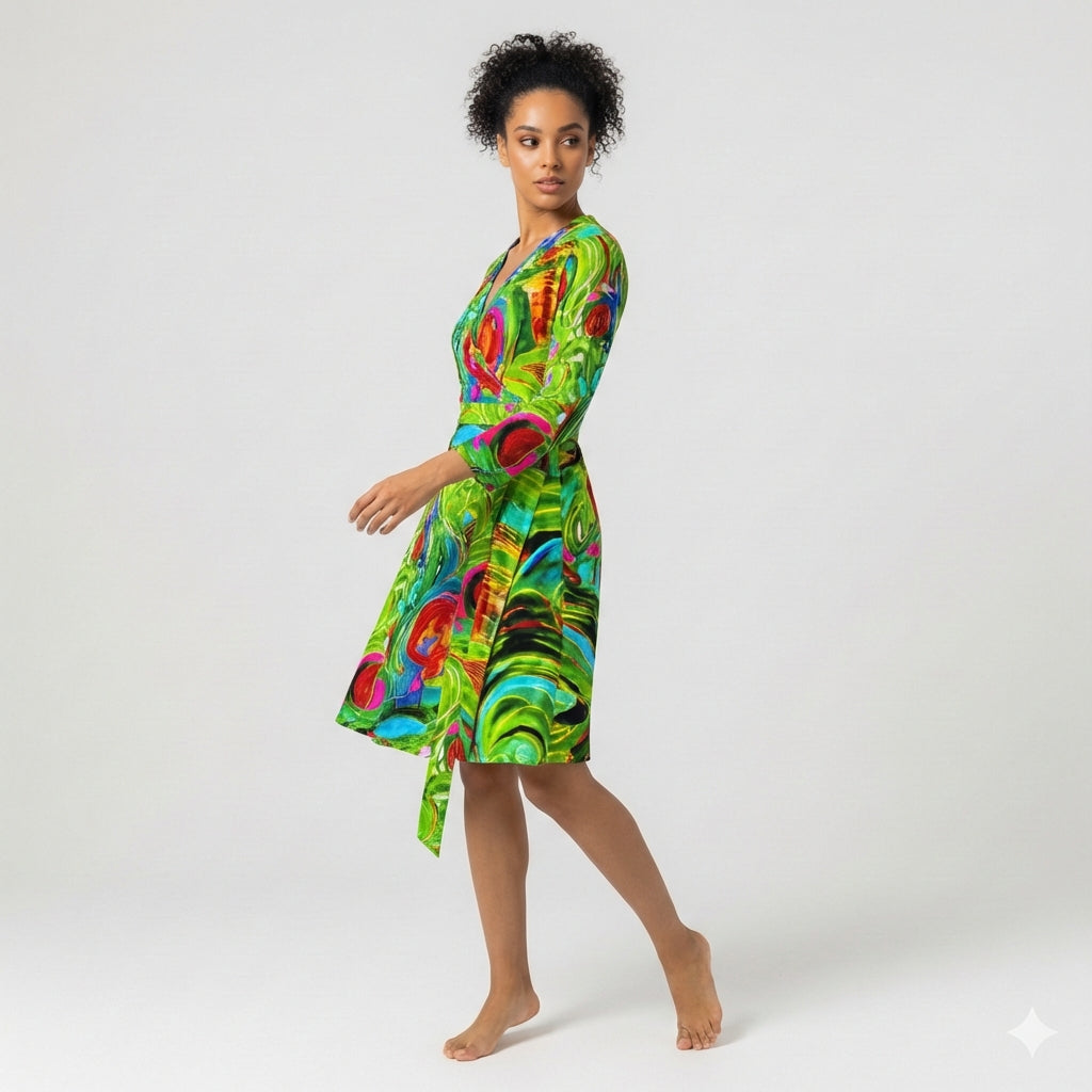 Wrap Dress Pink Water Lilies – Traditional Jersey Wrap Dress