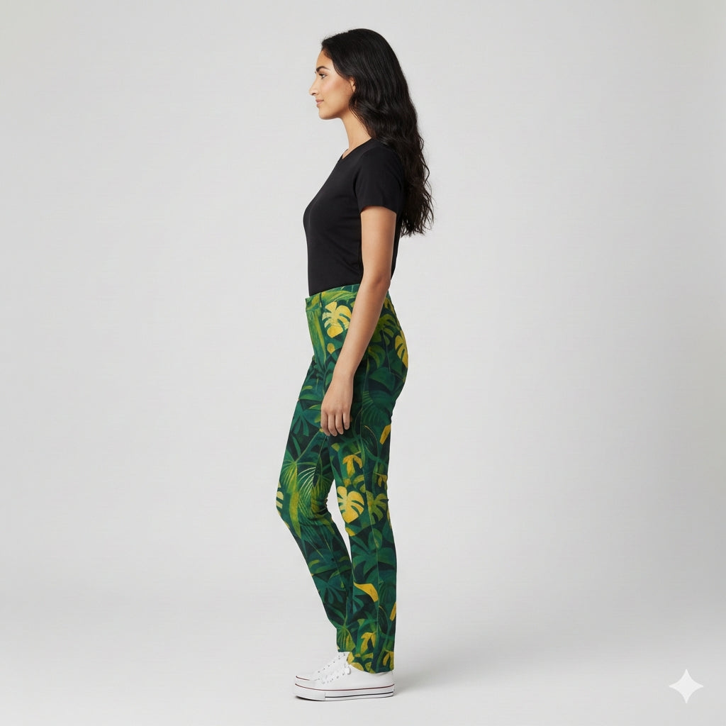 Skinny Jeans Green Leaves - Slim Jeans in Heavyweight Stretch Cotton Denim
