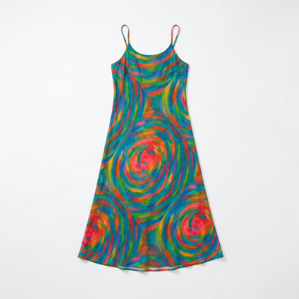 Bias Slip Dress Rainbow Circles