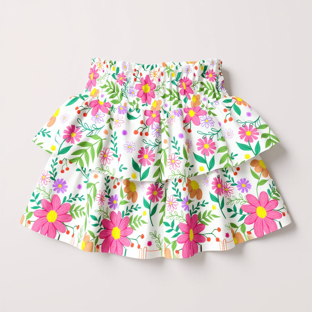 Bright Floral Ruffled Skirt