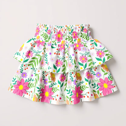Bright Floral Ruffled Skirt