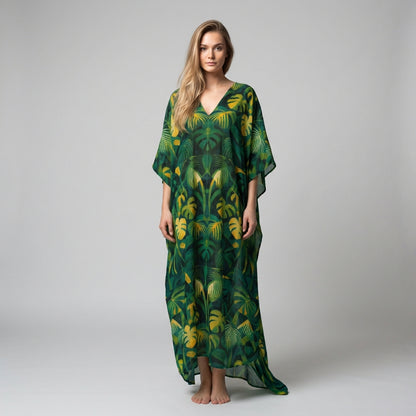 Caftan Green Leaves – Lightweight Organic Cotton Voile