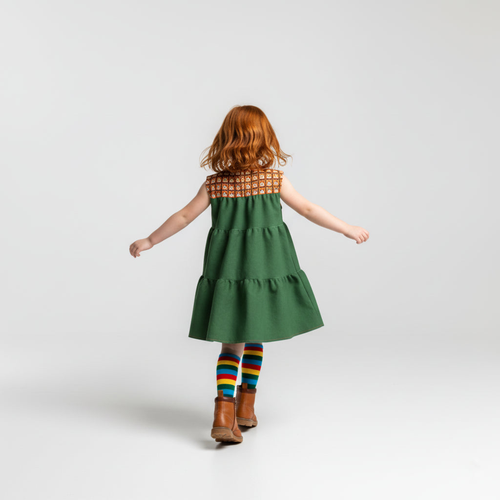 Cat Crochet Dress in Forest Green
