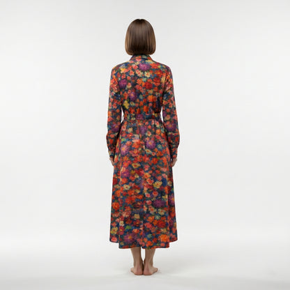 Button Front Shirt Dress Red Flower Bed