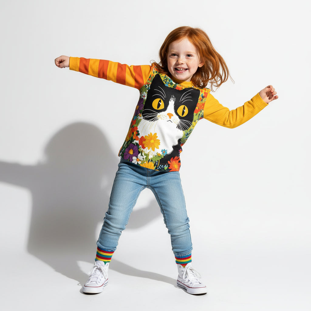 Curious Cat Top – Kids’ Long Sleeve T-Shirt