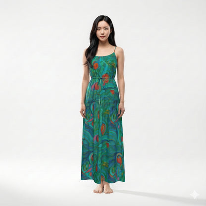 Maxi Dress with Waist Tie Floral Swamp