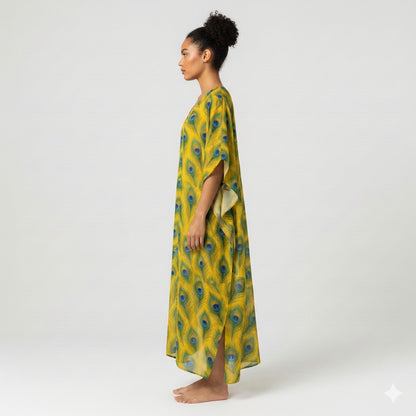 Caftan Yellow Flowers in Organic Cotton Voile