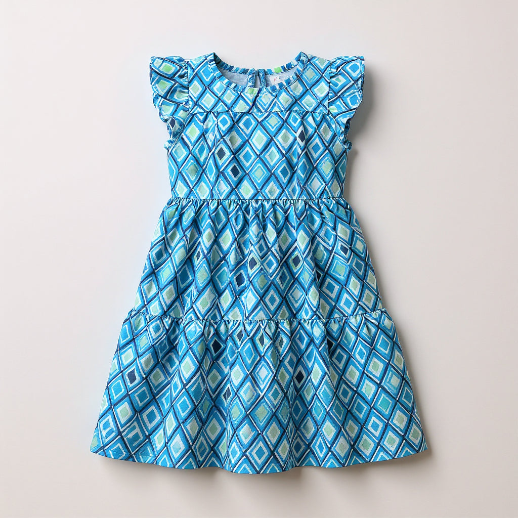 Aqua Argyle Ruffle Dress