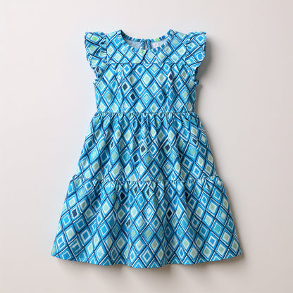 Aqua Argyle Ruffle Dress