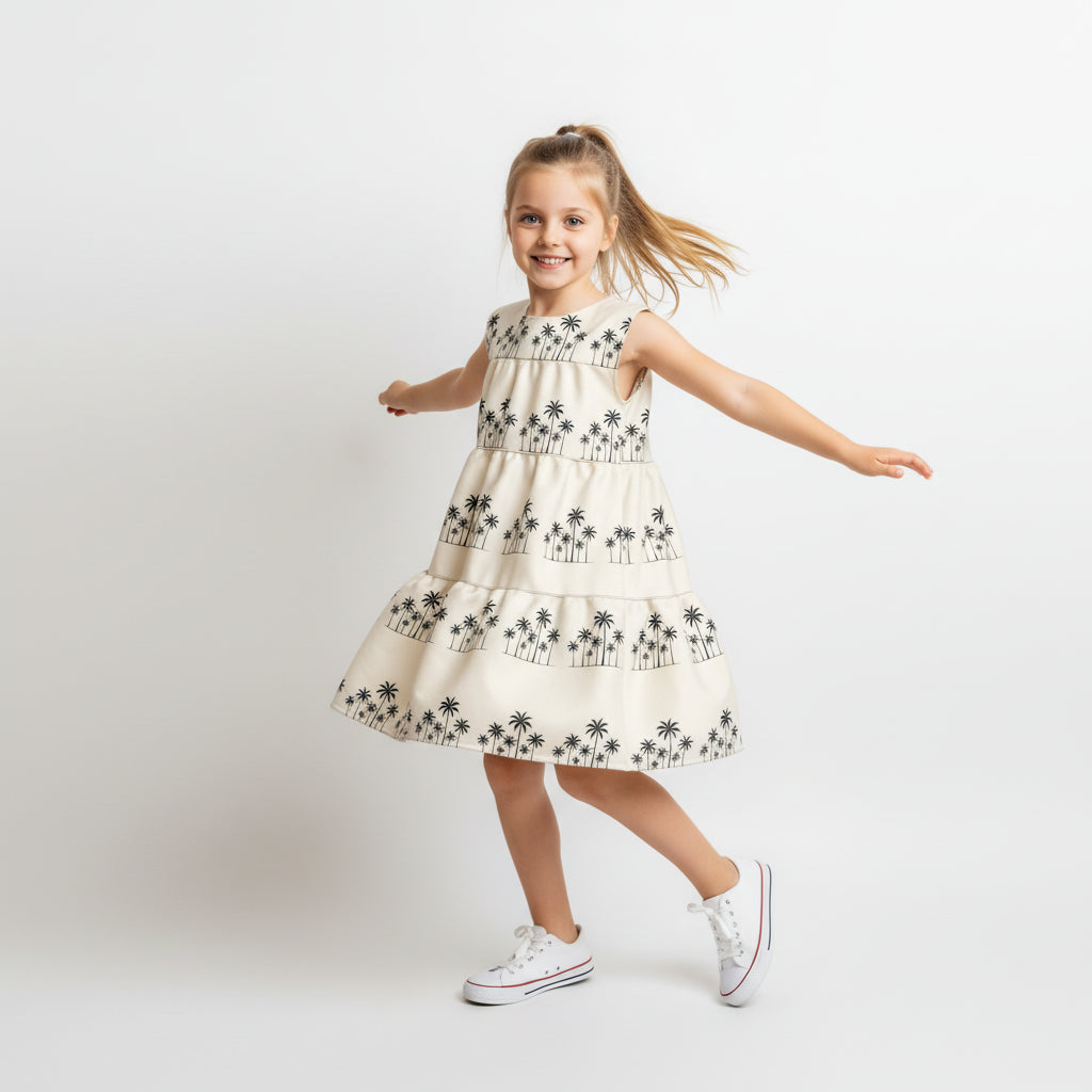 Tropical Palm Print Dress for Girls