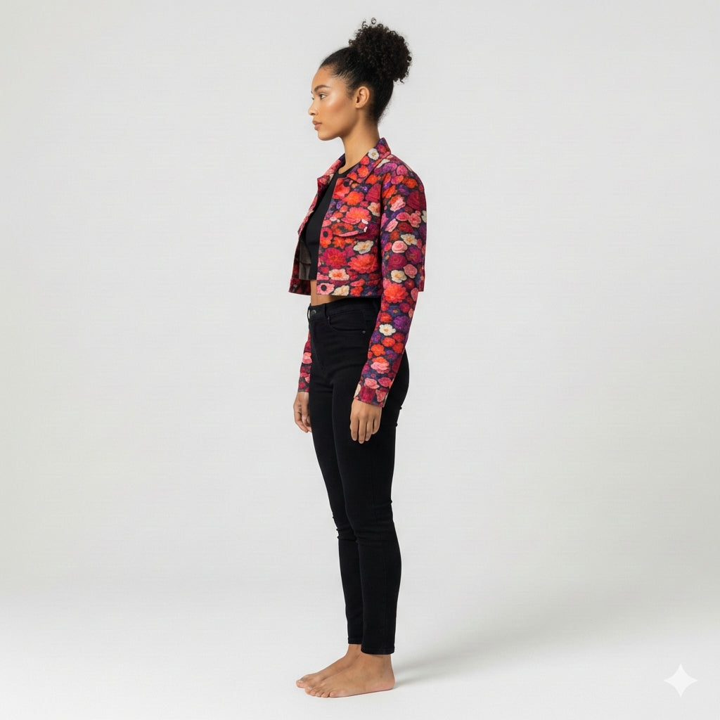 Cropped Jean Cotton Jacket Flower Bed