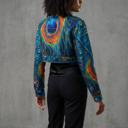 Cropped Jean Cotton Jacket Orange Peacock Feather