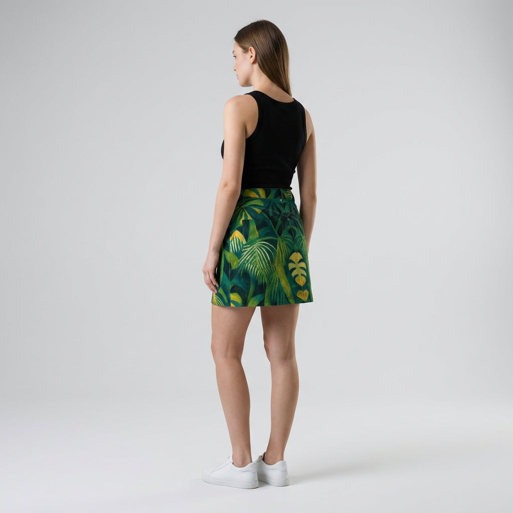 Denim Mini Skirt Green Leaves