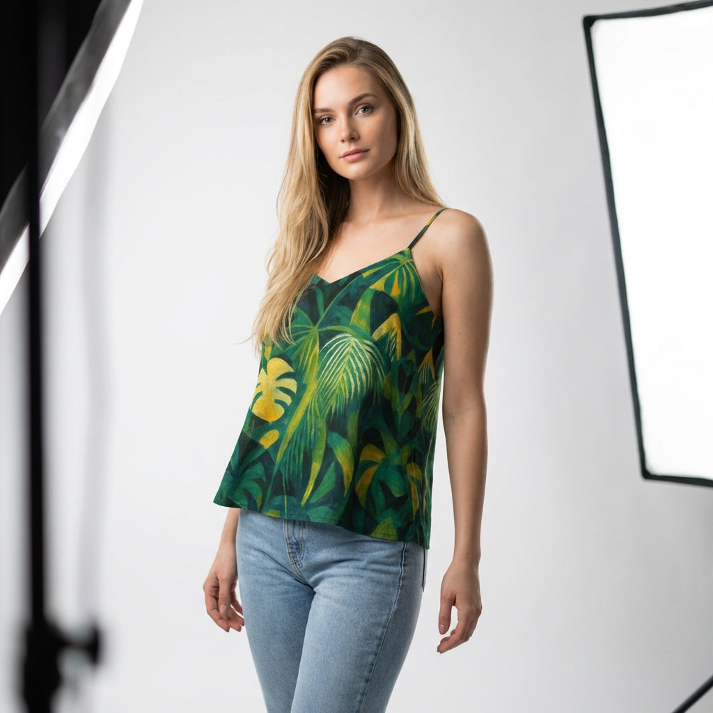 Camisole Green Leaves | Lightweight Organic Cotton Voile