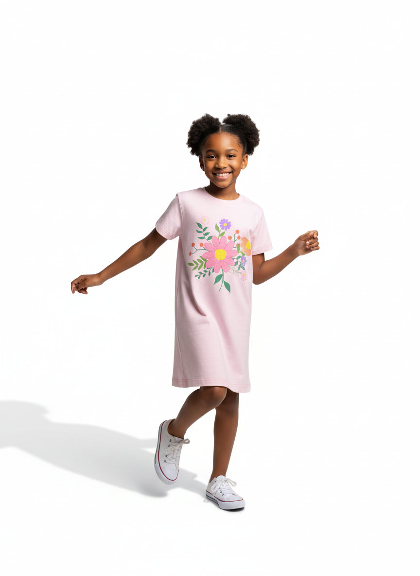 Girl Bright Florals T-shirt Dress