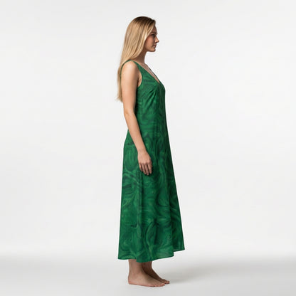 V-Neck A-Line Dress Dark Green Noddles