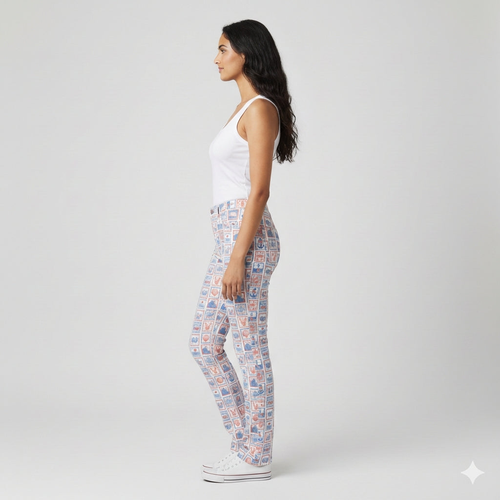 Slim Jeans in Nautical Print Heavyweight Stretch Denim