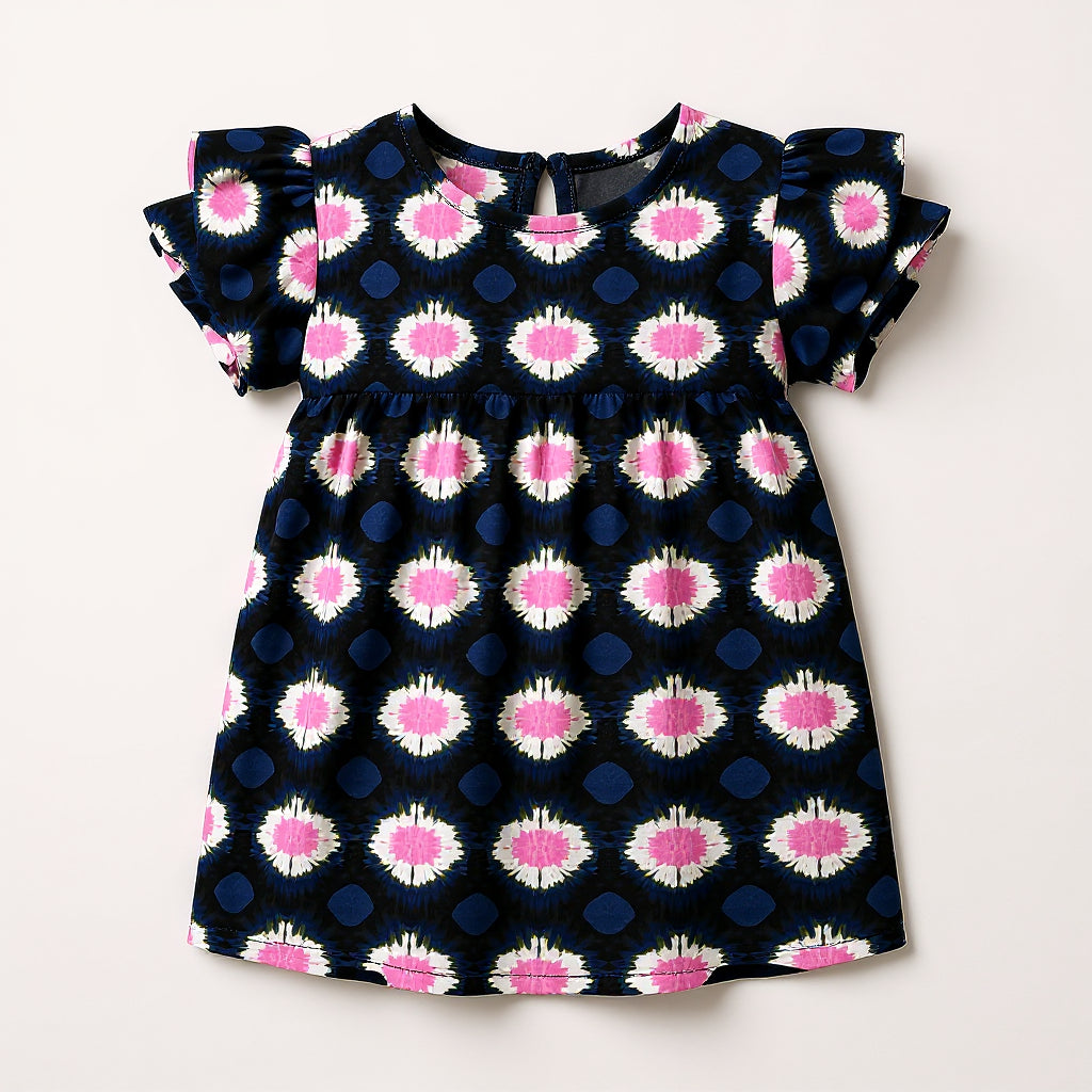 Kid's Ruffled Sleeve Top in Ink Tie Dye
