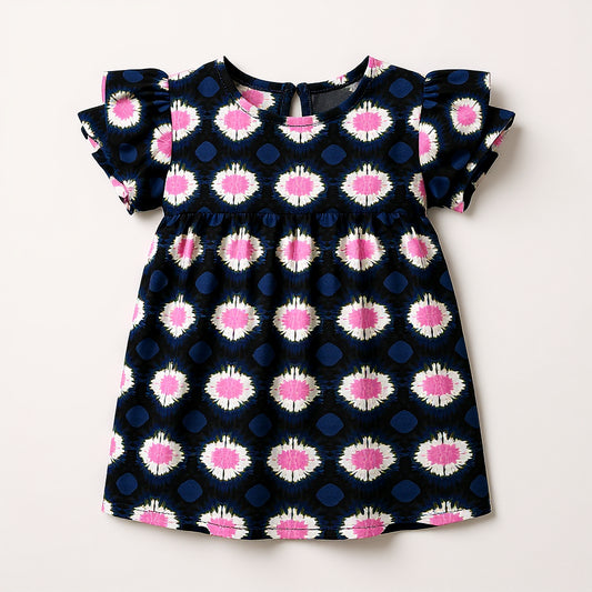 Kid's Ruffled Sleeve Top in Ink Tie Dye